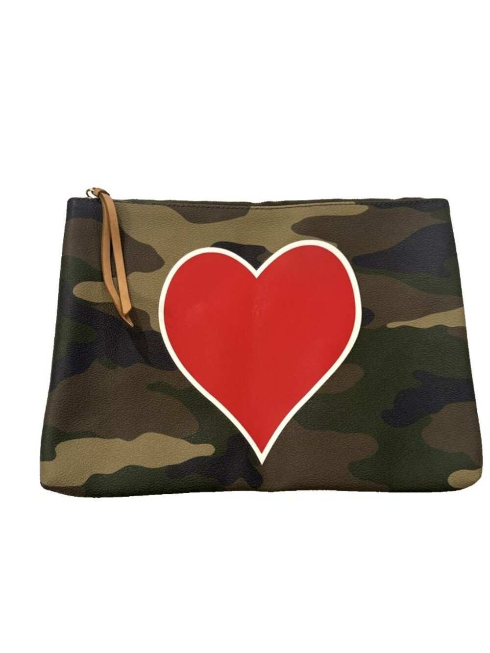 Banana Republic Green Brown Black Camo Red Heart Zipper Clutch Pouch